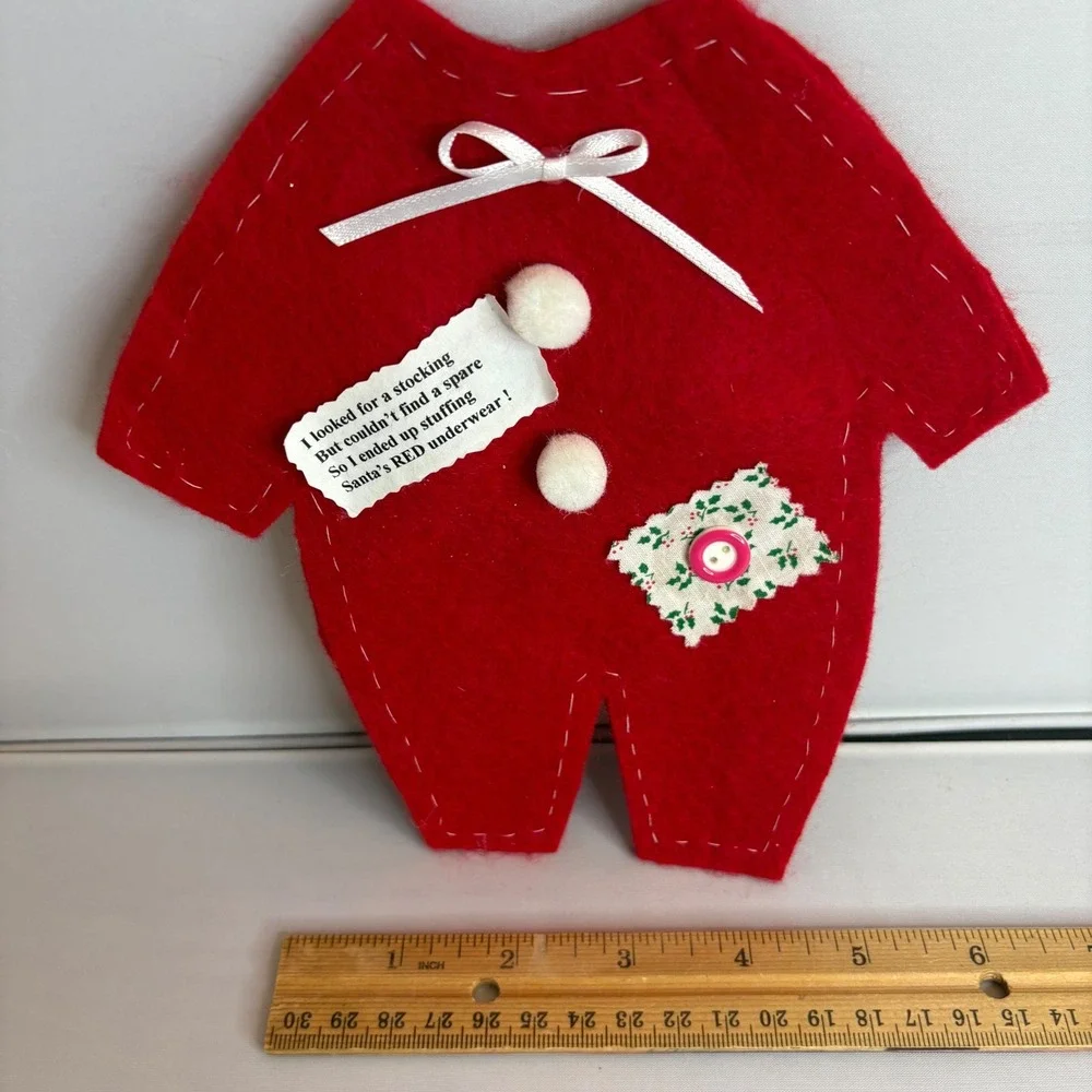 Red Felt Christmas Onesie Stocking Stuffer‎ Ornament Santa Underwear Gag Gift